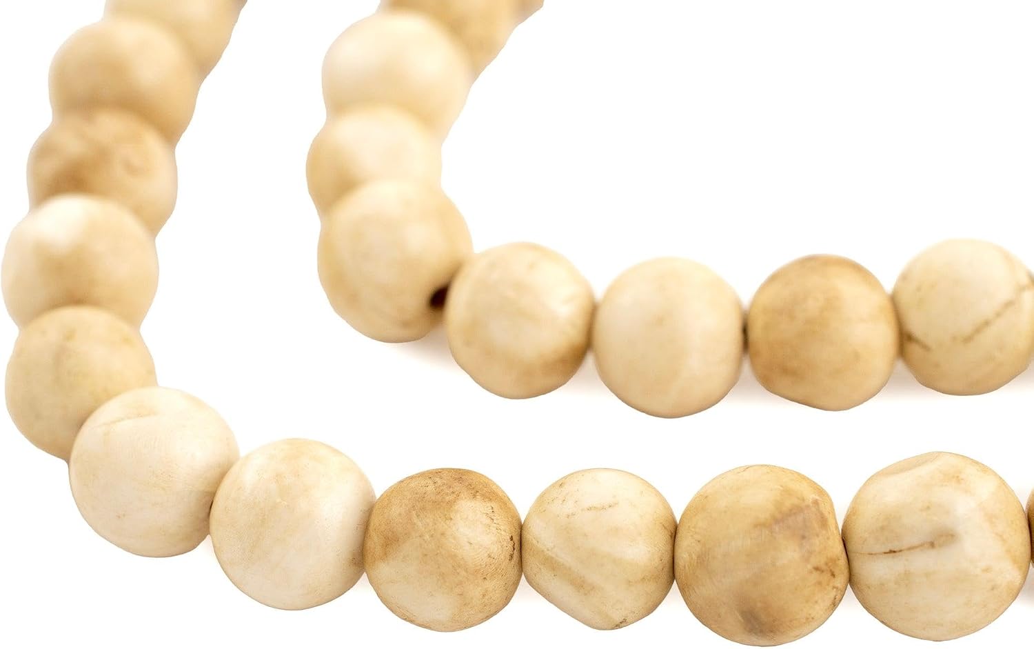 The Bead Chest Naga Conch Shell Beads - Full Strand of Genuine Natural Ocean Seashell Beads from Nepal (Round 10mm, Vintage)