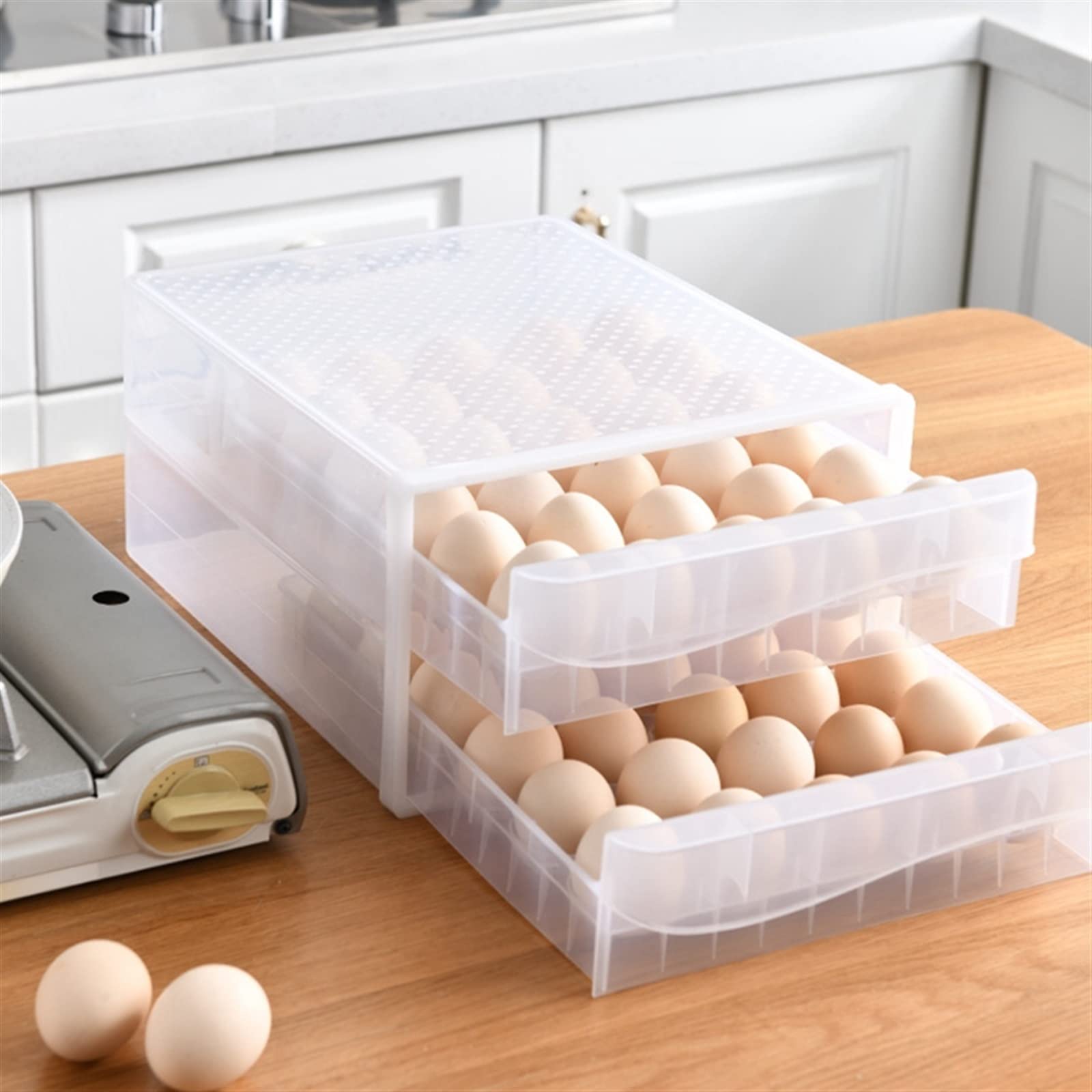 Cubo de Huevos para Nevera, Caja de Huevos, cajón, Nevera de Doble Capa, Caja de Almacenamiento de Cocina, Soporte para Huevos, Caja de Almacenamiento apilable