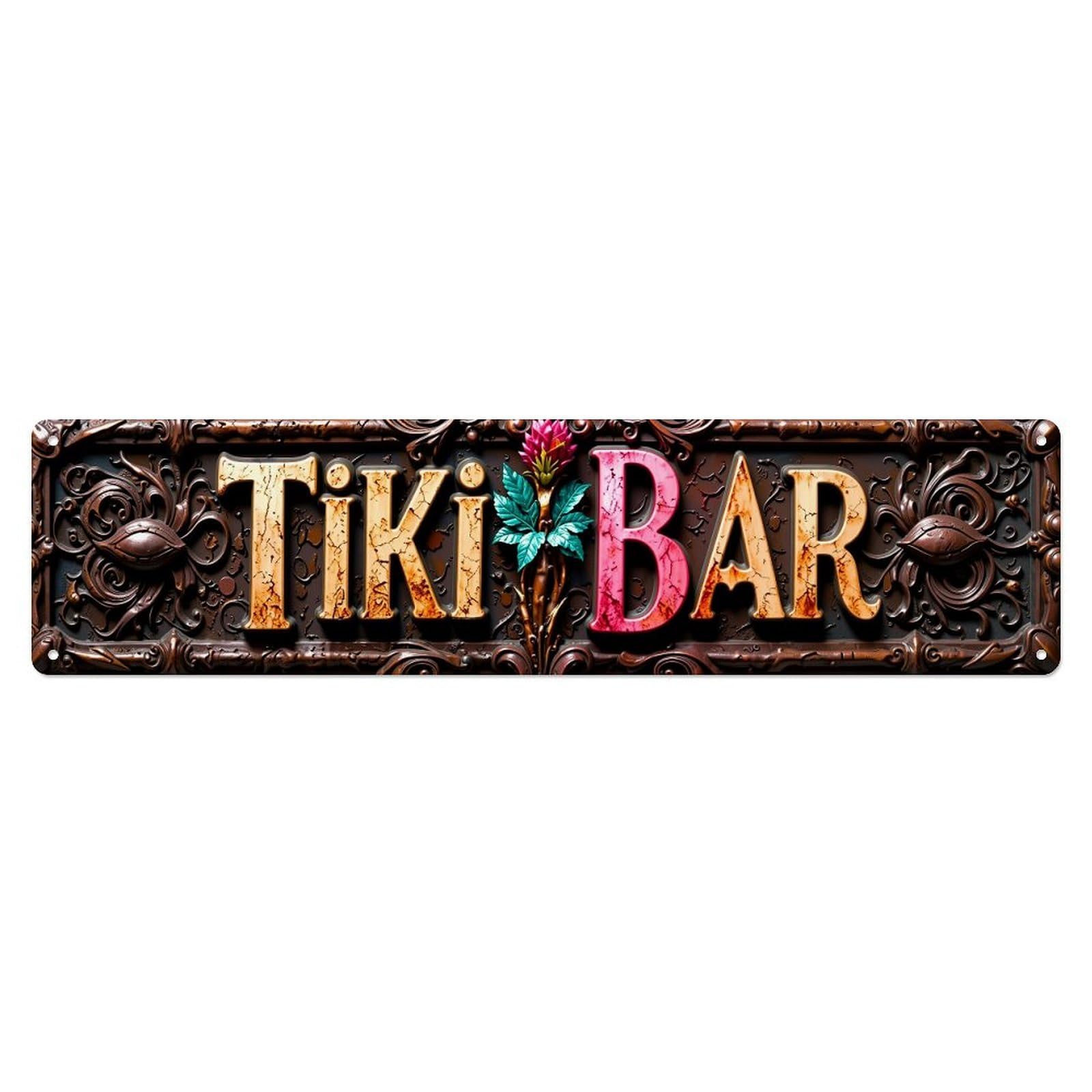 Jdyaojiesheng Vintage Tiki Bar Sign Pattern Print Tin Sign Retro Metal Wall Decor Metal Poster, Home Bar Garage Farmhouse Cafe Wall Art Decoration 4X16inch