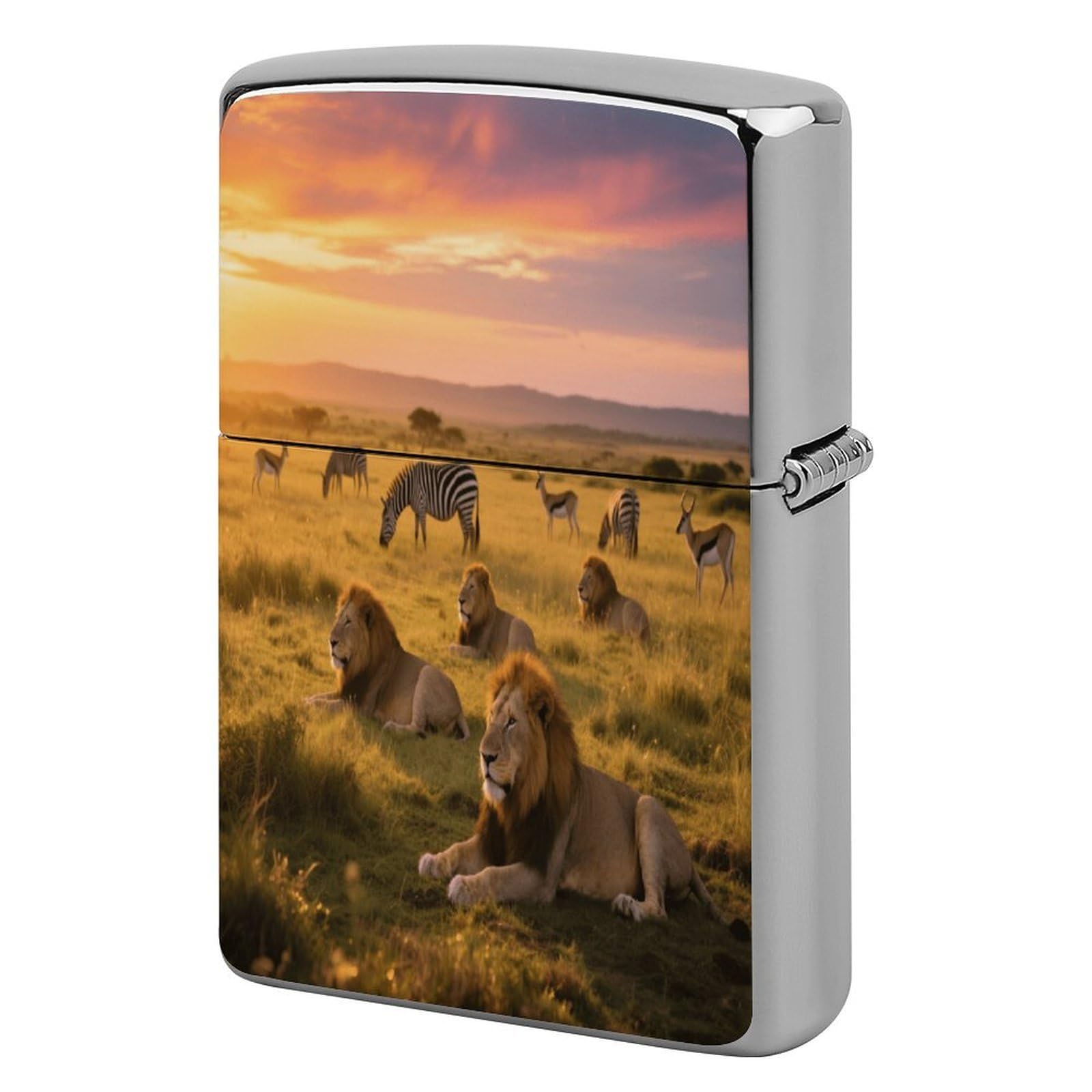 Fekiloot Style Grassland Animals At Dusk Lighter Case Cover Metal Lighter Case