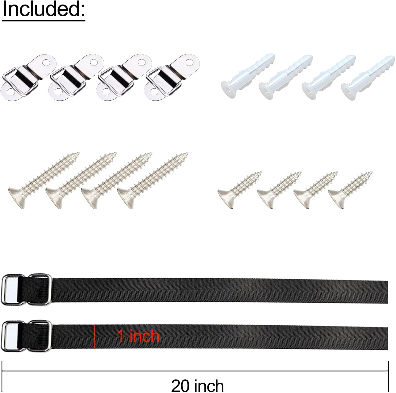 Earthquake Straps (2 Sets) Furniture tie Down Straps, Furniture Anchors, Anti-tip Furniture tie Downs, Cabinet wall Anchors, Adjustable Shock Straps.