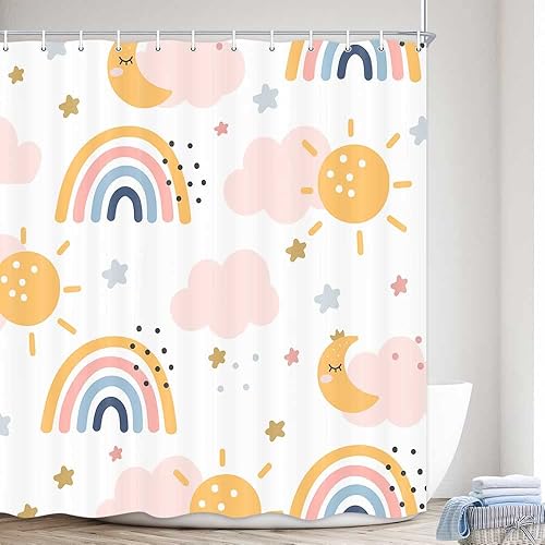 MERCHR Cortina de ducha bohemia con diseño de arco iris para el baño de niños, juego de cortinas de ducha de tela para adolescentes y niñas,