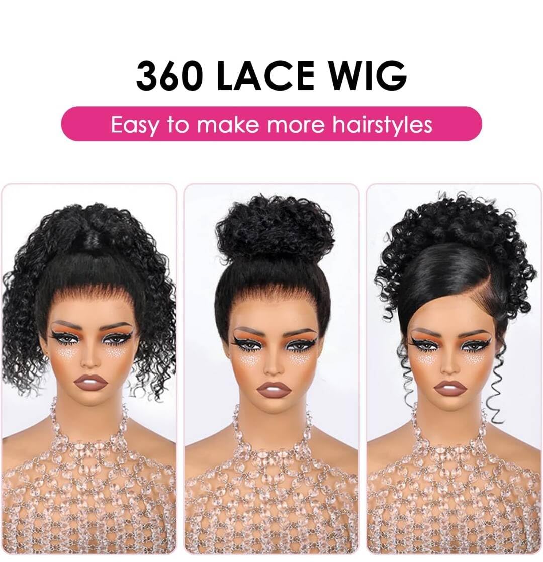Ebarly Hidden Strap Water Wave 360 Glueless Wigs Human Hair Pre Plucked Pre Bleached Human Hair Wig With Drawstring 220 Density Wet and Wavy HD Full Lace Front Wigs Human Hair 26 inch Product Image 4