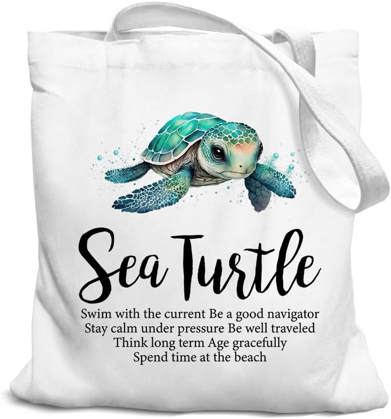 Lake Turtle Canvas Tote Bag for Women Teen Girls Gifts Cute Small Travel Work Tote Bags Reusable Grocery Bags
