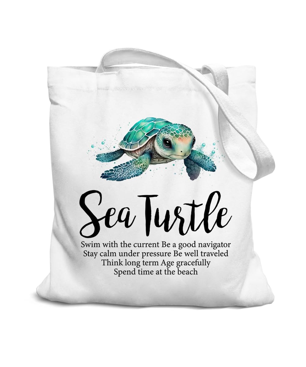 SZERE Lake Turtle Canvas Tote Bag for Women Teen Girls Gifts Cute Small Travel Work Tote Bags Reusable Grocery Bags