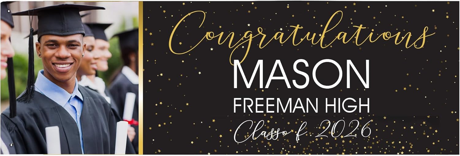 Let's Make Memories Personalized Graduation Banner Class of 2026 or Any Year - Graduation Party Decorations - Custom Congratulations Photo Banner - Indoor/Outdoor Vinyl - Confetti Celebration - 8 ft