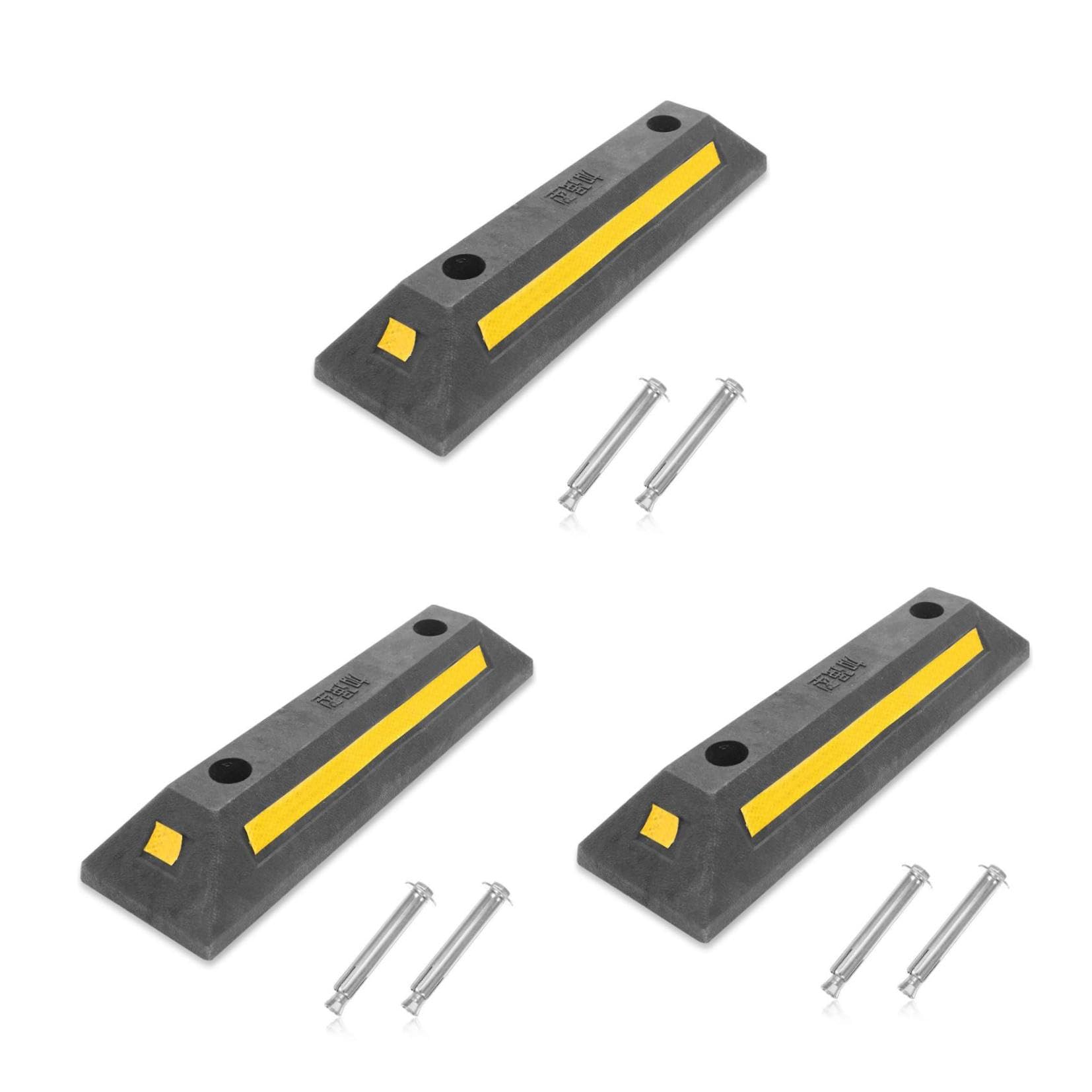 Amosfun 3 Pièces Bouchon De Voiture Cale De Roue Garage Pare-Chocs Bloc De Stationnement Bloqueur Stabilisateurs Butée De Roue De Roue Arrêt De Roue Protecteur Caoutchouc Black