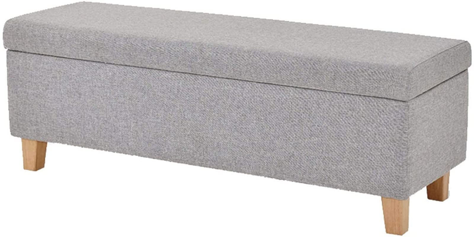 Banc ottoman en lin gris clair 120cm avec coffre de rangement de salon