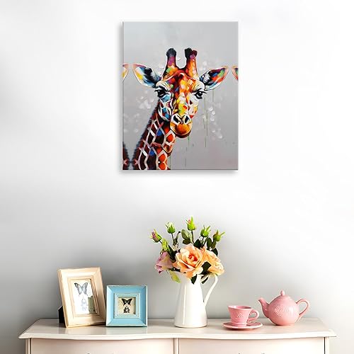 Miniatura 4 de HONGYA AN1 - Arte de pared para regalo de año nuevo, diseño de jirafa colorida de 12 x 16 pulgadas, imágenes abstractas para paredes, pinturas en