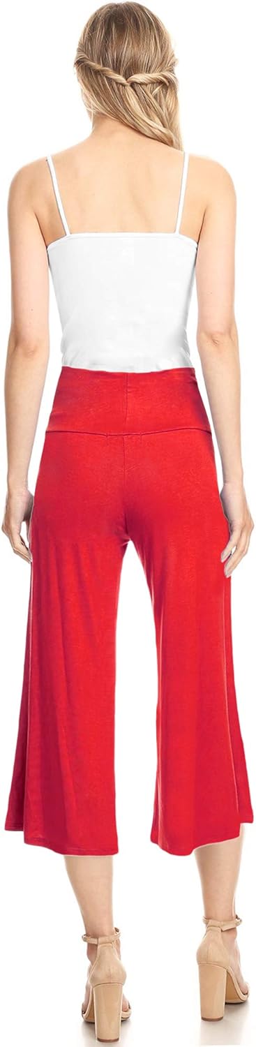 Made By Johnny Women's High Elastic Waistband Wide Leg Palazzo Culotte Gaucho Capri Pants (S~5XL) - Image 5