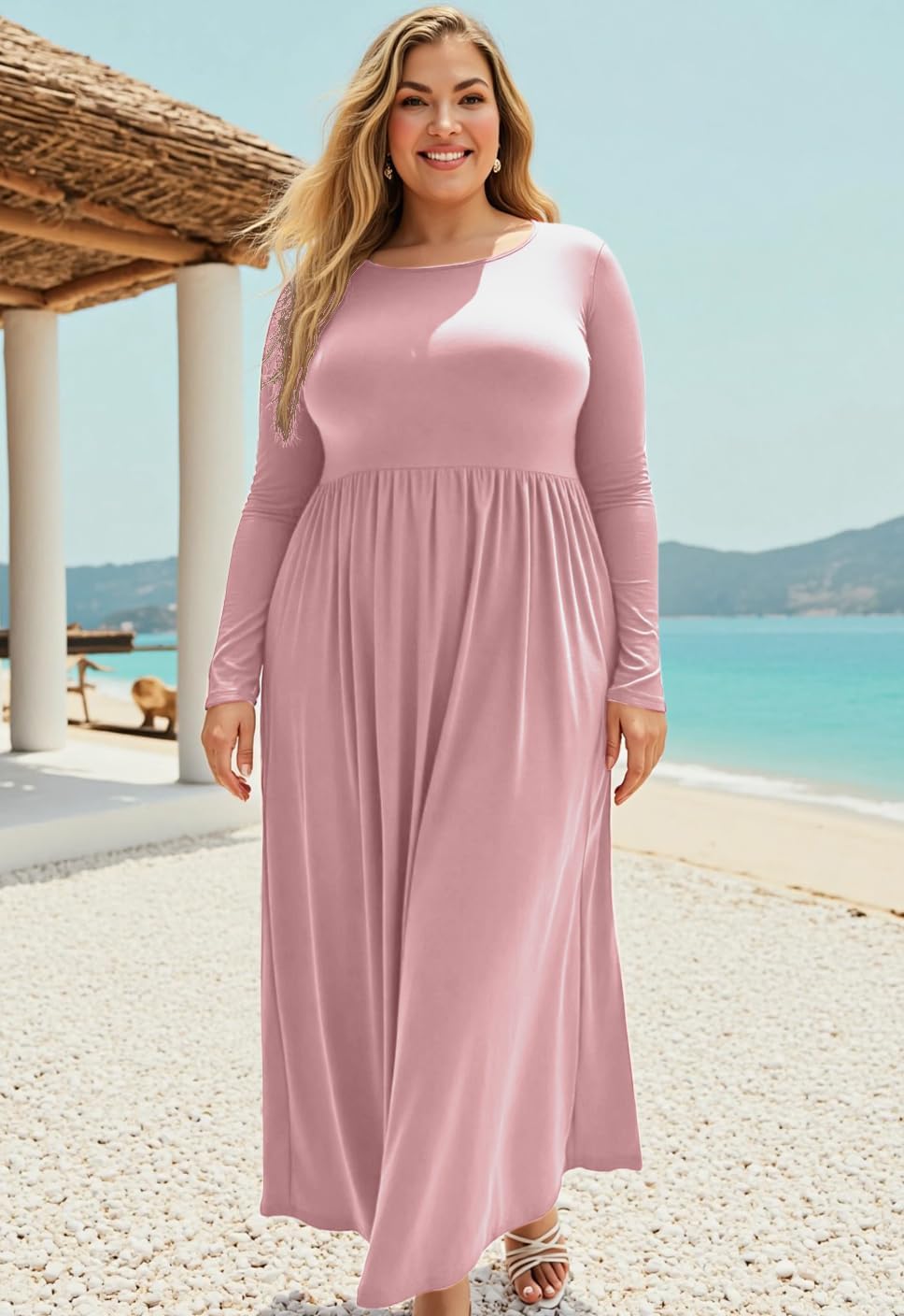 Nemidor Plus Size Maxi Dress for Curvy Women Fall Casual Loose Long Sleeve Dresses with Pocket 14-26 - Image 5