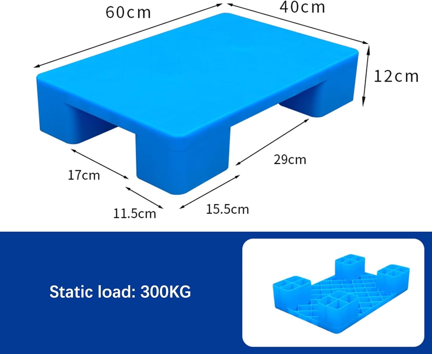 Durable Plastic Pallet - Polyethylene Shipping & Storage Solution, Moisture-Proof Dunnage Rack for Warehouse, Outdoor & Kitchen Use, Wear-Resistant Blue Pad (23.62"x15.75"x4.7")