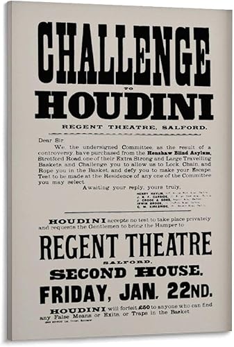 Miniatura 1 de Póster de Harry Houdini de famoso mago de escape de fama mundial, arte mágico para pared, decoración retro, póster de lienzo para decoración de