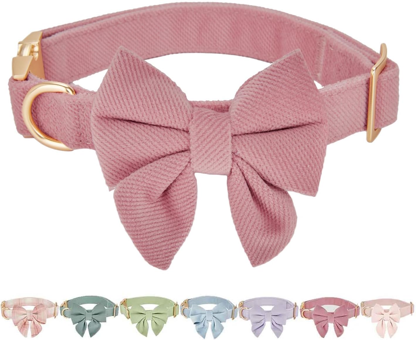 Bowtie Dog Collar Dark Pink Durable Comfy Pet Collars for Small Female Girl Dogs Neck 25-38cm,Rose Pink