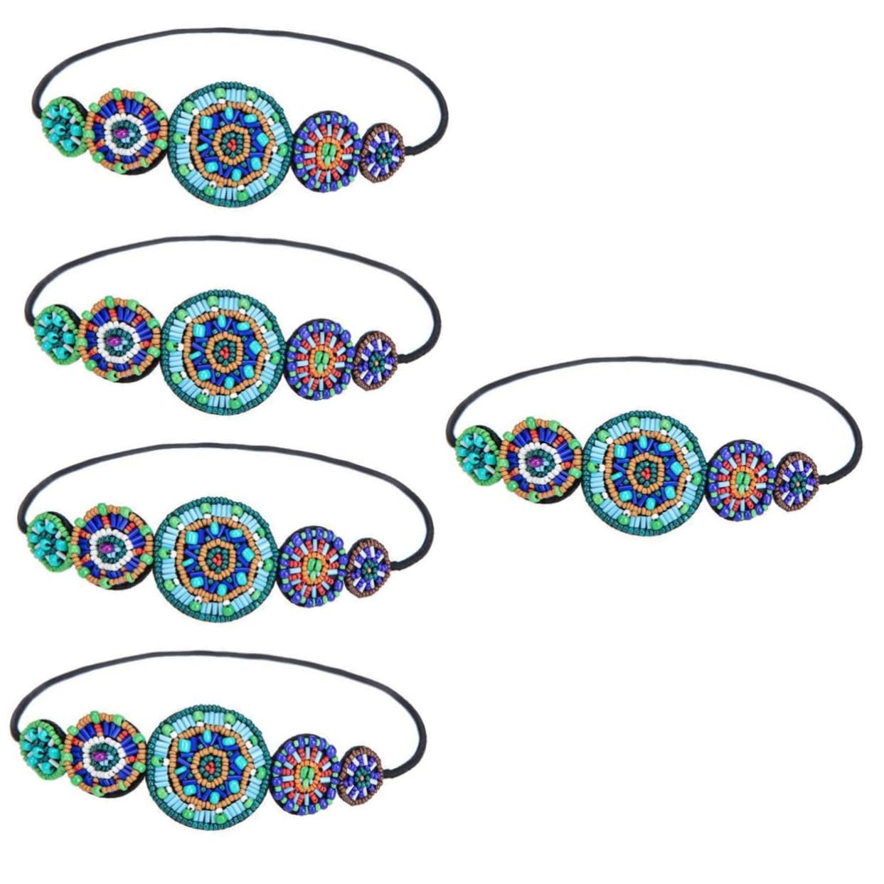 FRCOLOR 5 Diademas Con Joyas Para Mujer Elásticas Con Cuentas Estilo Años 70 Para Peinar.