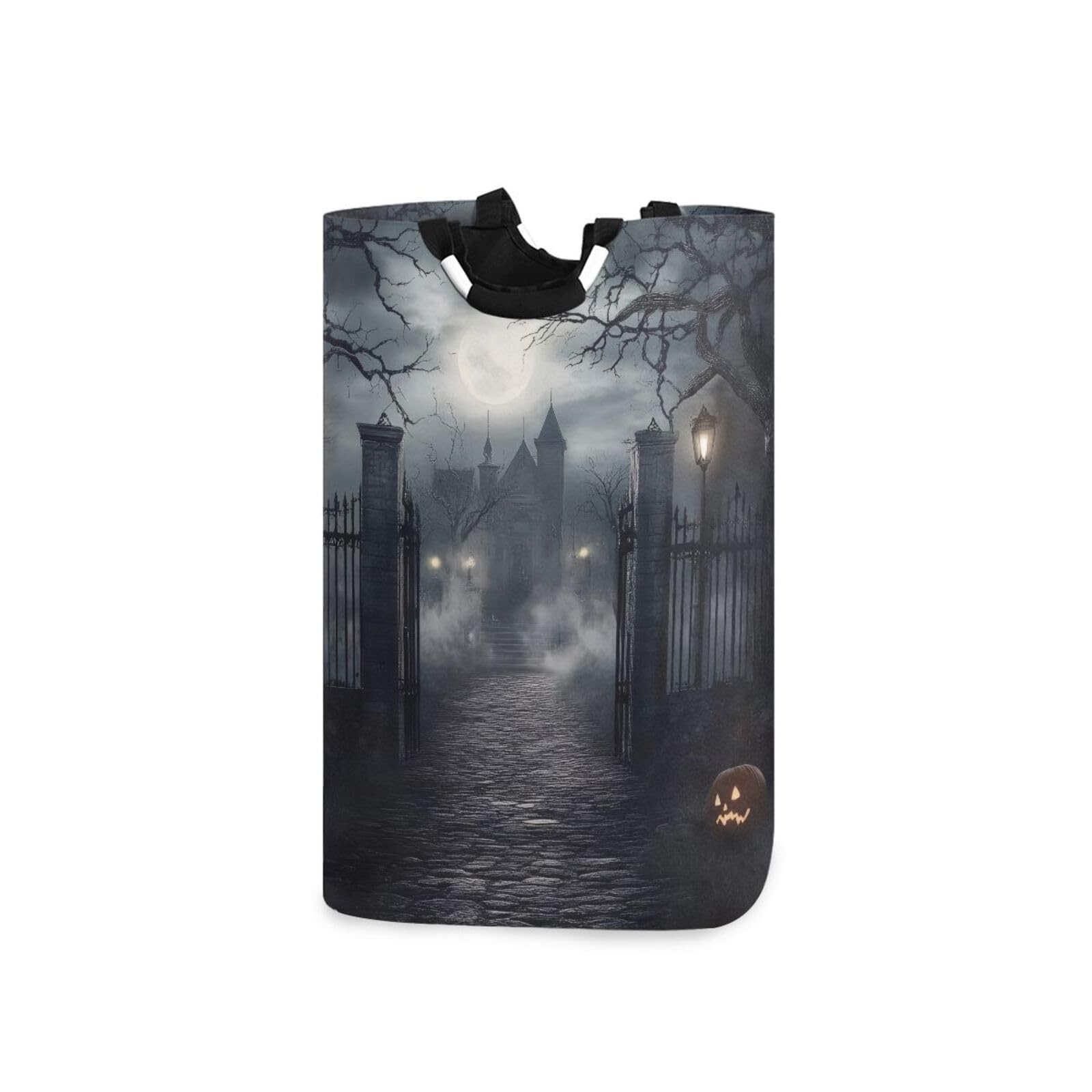 Jihqo Laundry Hamper Basket Haunted House Halloween Collapsible Nursery Storage Bin Waterproof Clothing Baskets for Home Bedroom Bathroom Washing Room