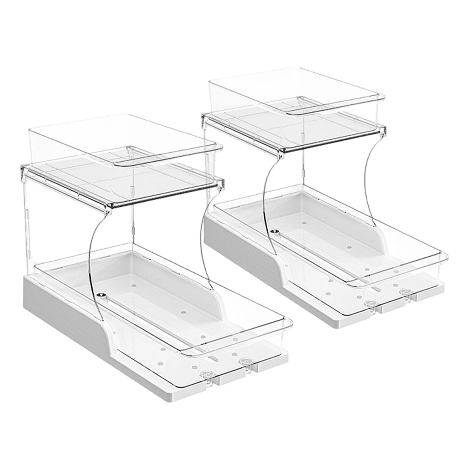 LUCKGONI 2Pcs Pull Out 2 Tiers Under Sink Organizers Clear Cabinet Organizers for Kitchen Bathroom Storage Rotating Storage Rack