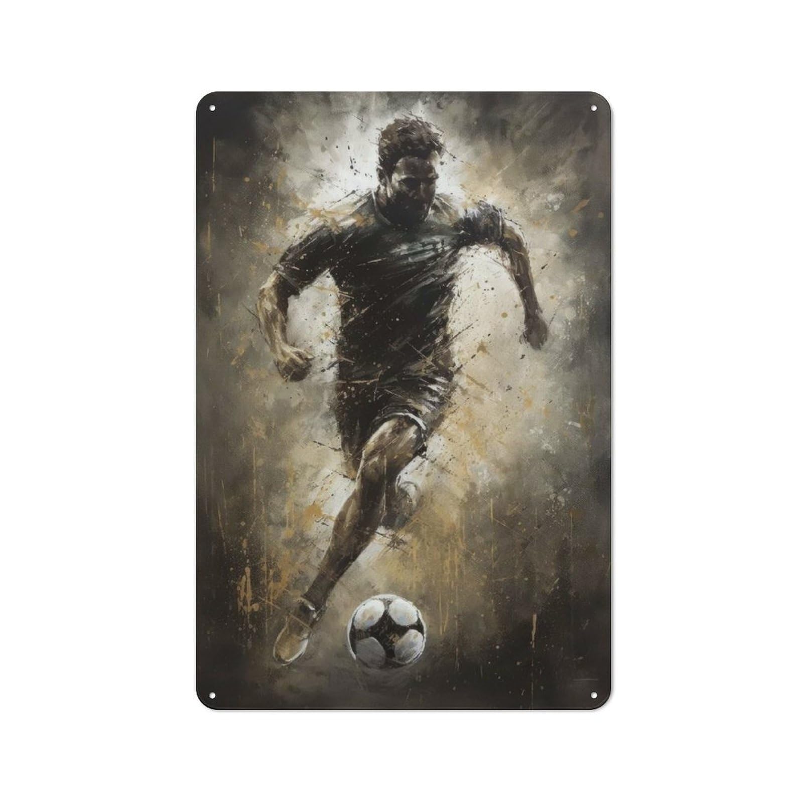 Junmoney Dynamic Soccer Player Art Metal Sign 30X20cm With For Hallway Wall, Rustic Decor, For Furnishing A New Hallway With Rustic Decor