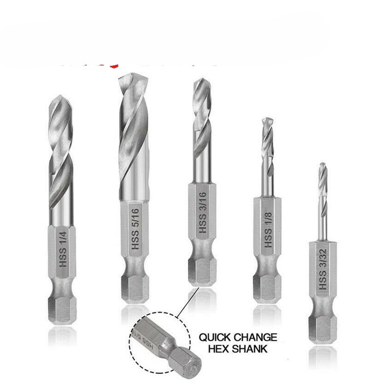 Juego de brocas cortas for carpintería, punta de clavo, herramientas de corte de cambio rápido, 3/32", 1/8", 3/16", 1/4", 5/16", 3/8", 1 unidad(Set B(6PCS))