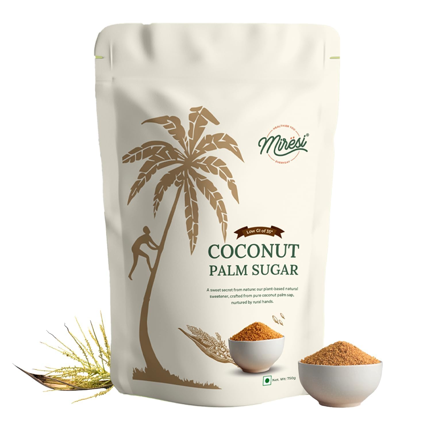 Miresi Natural & Organic Coconut Palm Sugar (350 g) - 100% Pure, Unrefined, Traditional Sweetener, Sugar Alternative, No Preservatives