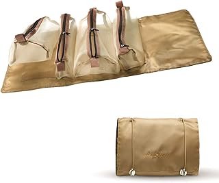 شنطة مكياج محمولة للسفر لتنظيم مستحضرات التجميل بشنط شبكية وحامل فرش للنساء والبنات من بيرس زيرو, كاكي, 25*18*3، نايلون