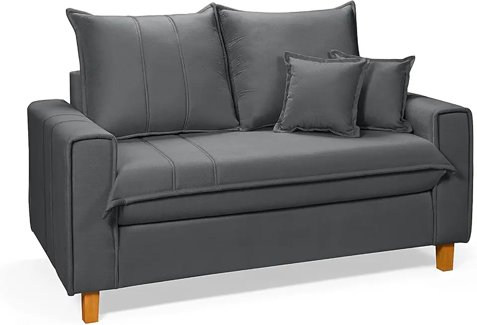 Sofa Living com Bau Multiuso 2 Lugares Suede Pes em Madeira (CINZA)