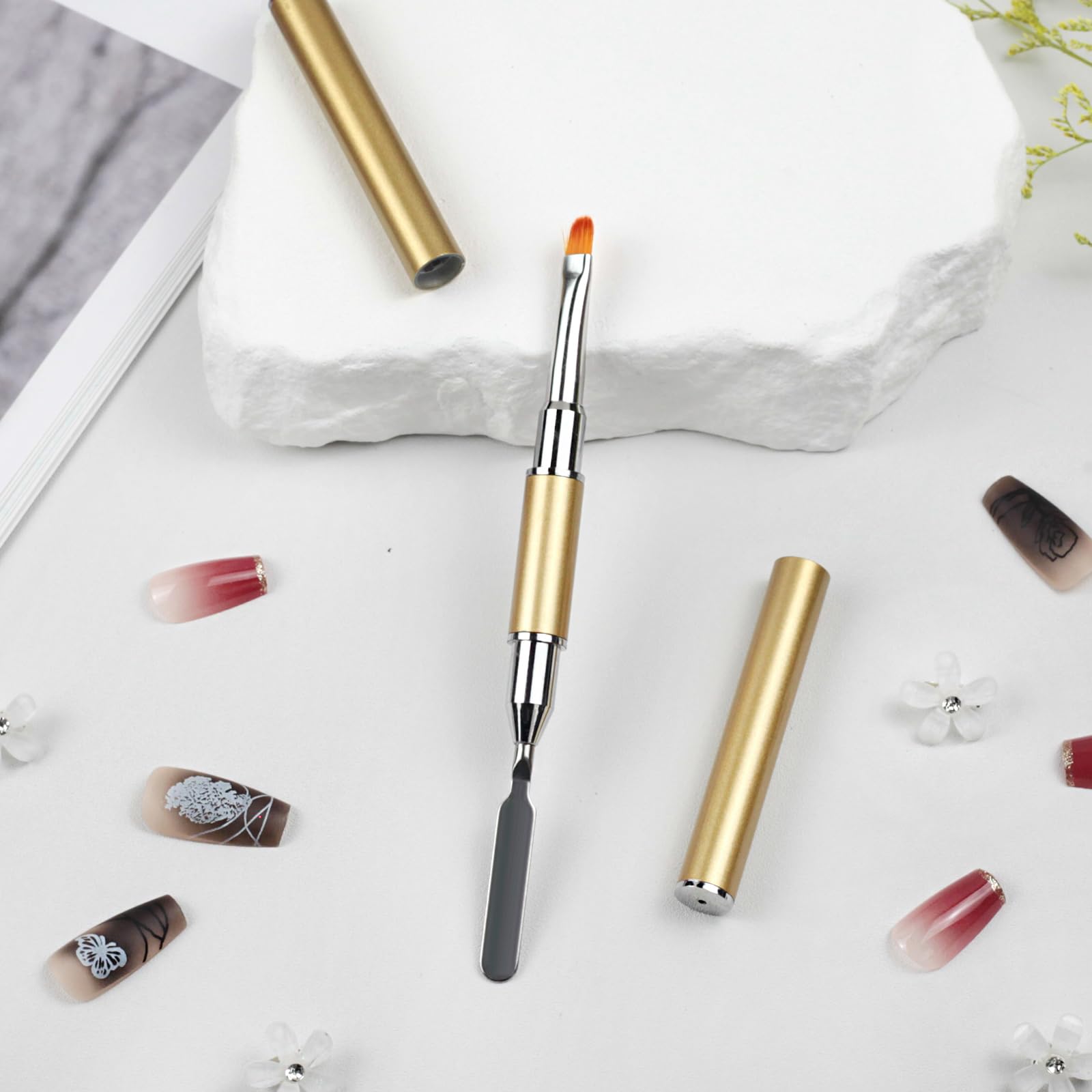 Brush and Picker Tool Dual-Ended UV Gel Nail Brush with Flat and Brush Tip Design for Nail Extensions