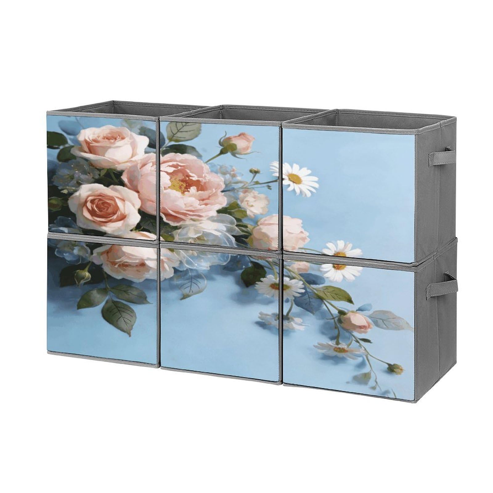 Fodpand Style Watercolor Floral Cube Bins With Double Handles,Set Of 6 Cube Organizer, Stackable And Foldable Storage Bins For Organization, Closet, Shelves, Offices