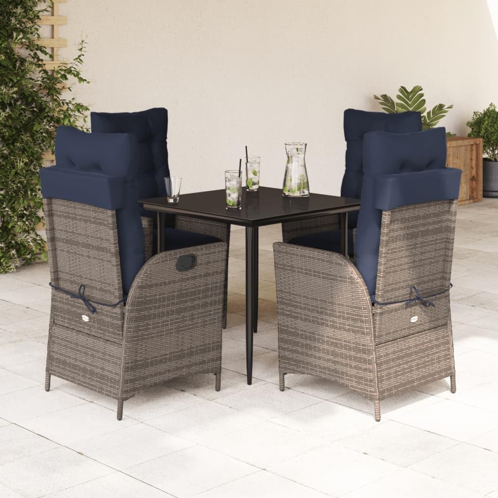 KCCKOM Garden Furniture Set 5 Piece Patio Dining Set with Cushions Gray Poly Rattan