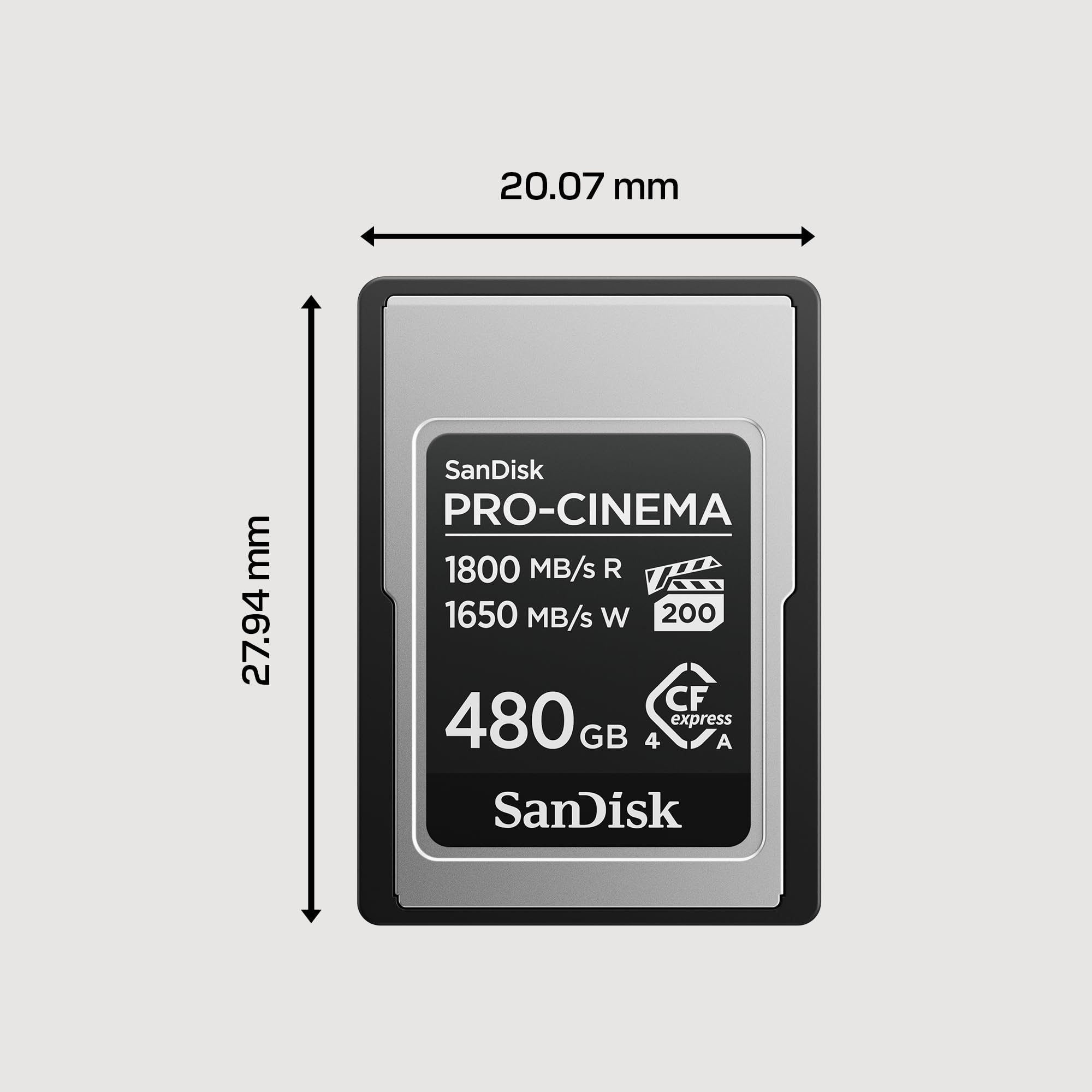 SanDisk PRO-Cinema CFexpress Type-A-Speicherkarte 480 GB (Lesen bis zu 1.800 MB/s, Schreiben bis zu 1.650 MB/s, 4K, 6K, 8K, VPG200)
