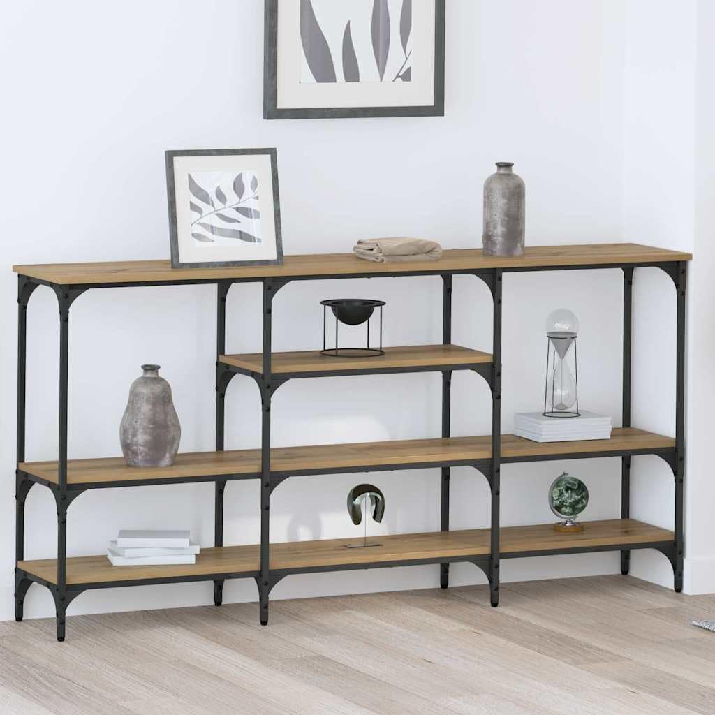 SXZenSpace Industrial Console Table 160x29x80 cm, Artisan Oak Engineered Wood & Steel Frame, Modern Hallway Side with Shelf Adjustable Feet for Living Room Bedroom Entrance