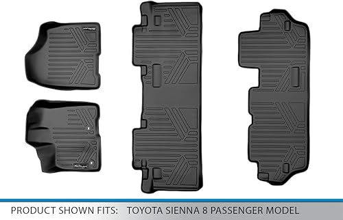 Miniatura 6 de SMARTLINER Juego de tapetes de piso de ajuste personalizado de 3 filas compatibles con Toyota Sienna 2013-2020