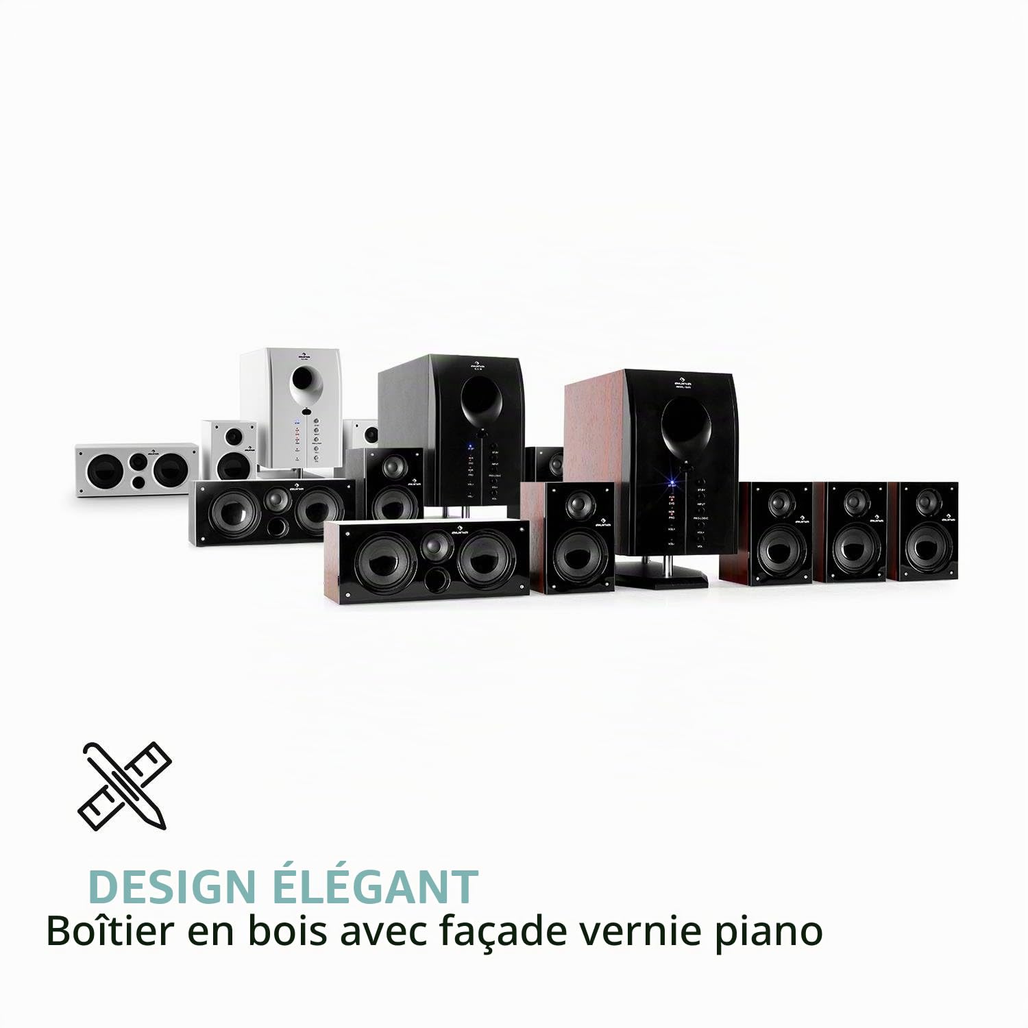 Auna Areal 525 Bk Système d'enceintes Surround actives 5.1 (pack de haut parleurs amplifiés pour bureau, Home Cinema, TV ou PC, subwoofer 13,5cm, télécommande, entrée AUX, 95 W RMS) - noir