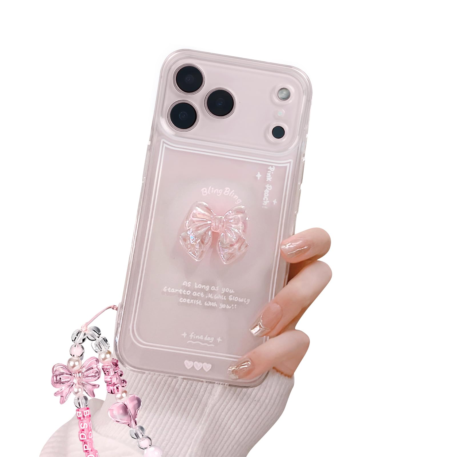 Reownest for iPhone 17 Pro Case, Cute 3D Pink Bowknot Soft Clear