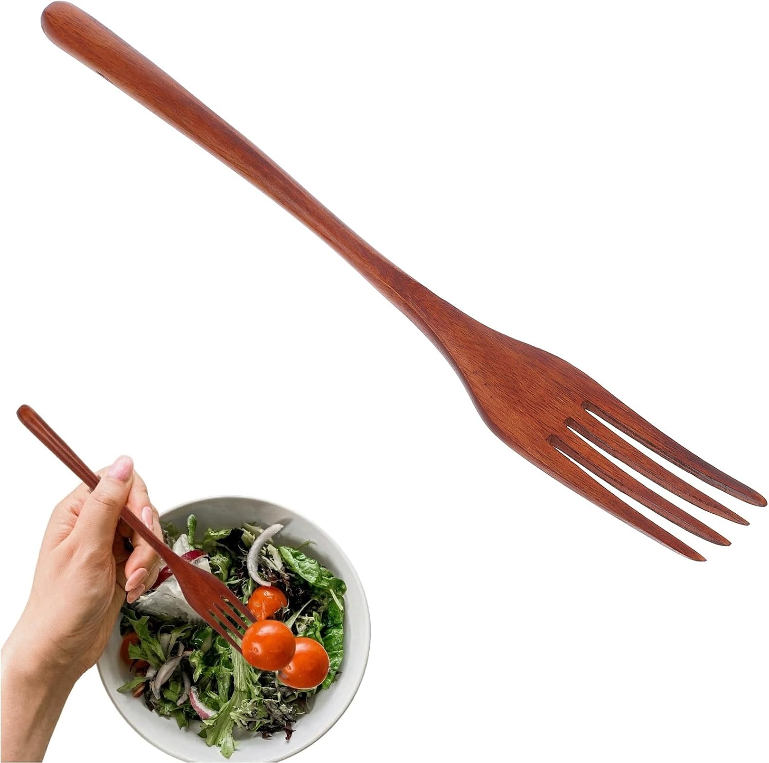 Cabilock Wooden Forks: Japanese Style Reusable Wood Tasting Fork for Salad, Pasta, Grill, Fruit, Noodles - Kitchen Cooking Serving Utensil