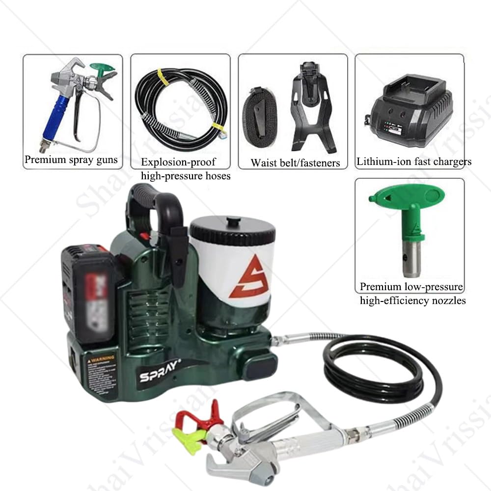 Przenośny Pistolet Natryskowy Airless, Bezprzewodowy, Z Akumulatorem 21 V, 6 Stopni Prędkości, Przepływ 1,1 L/Min, Idealny Do Prac Remontowych Na ścianach I Metalu Green