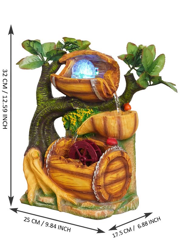 Image of Polyresin Adorable Table Top Indoor 2 Designer Steps Waterfall Fountain for Living Room Home Decor with LED, Speed Controller Pump & Crystal Ball (Size: 32 x 25 x 17.5CM | Color: Multi)