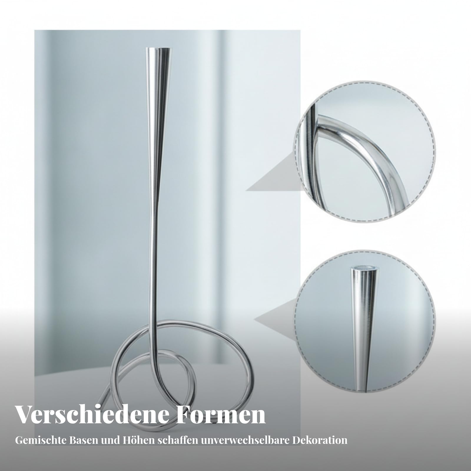 Colcolo Kerzenhalter Silber Spiralform Kerzenständer Tafelkerzenhalter Dekokerzenhalter aus Edelstahl mit Geschwungenem Fuß Und, Silberner Gedrehter Spiral-Kerzenhalter, Hoch
