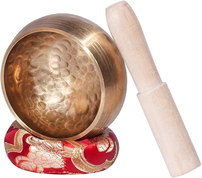 Tibetan Singing Bowl Set ~ Easy to Play with Fabric Case, Cushion, and Mallet ~ Handcrafted in Nepal for Meditation, Yoga, Spiritual Healing and Mindfulness (Brass)