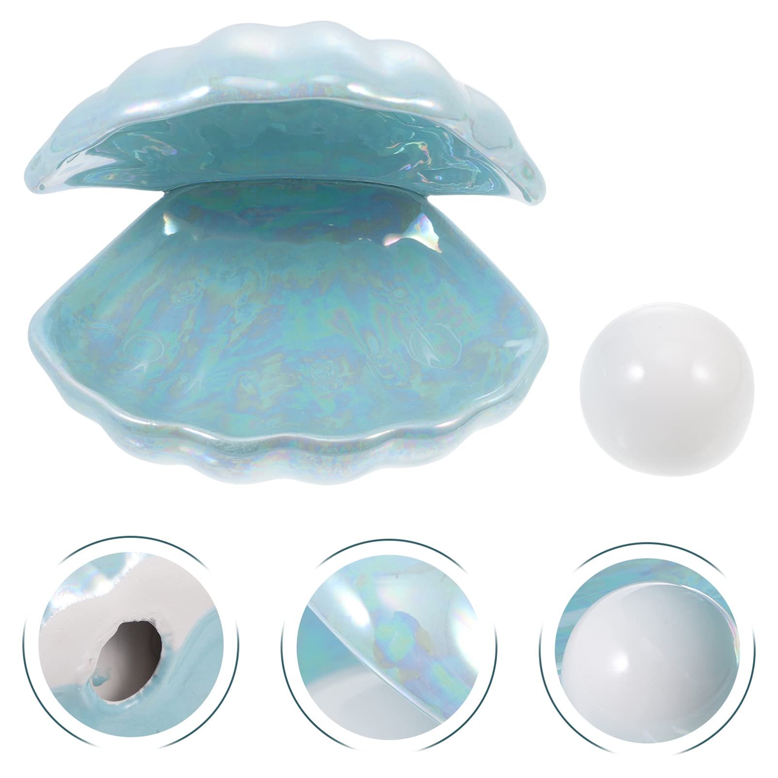 Perła w muszli Lampka nocna z klapką Lampka nastrojowa Ceramiczna lampa z muszli Perłowa Lampka nocna w kształcie muszli Opalizująca lampa LED akcentująca Lampka nocna na stolik na prezent Błękit/25