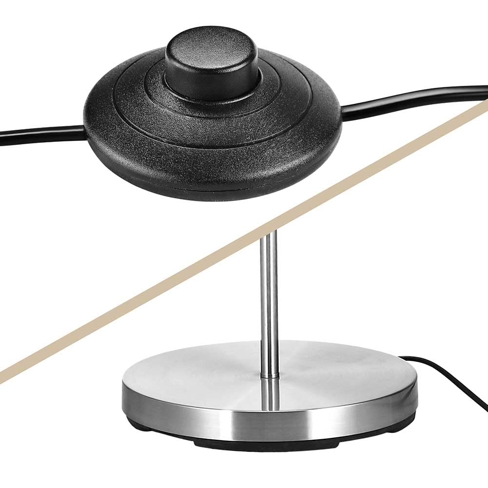 BAKAJI Lampada Piantana da Terra Luce Lampadina E27 Max 60W Base Rotonda in Metallo Cromato Paralume in Tessuto Design Moderno Accensione a Pedale Altezza 160cm (Bianco)