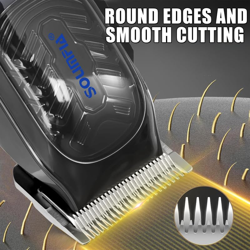 Image of SOLIMPIA HT-6037 Hair Clippers for Men Professional Cordless Hair Trimmer Beard Trimmer 6 Guide Combs Sharp Stainless-Steel Blade Powerful 7000 RPM Motor 2000mAh Battery LED display 240 mins, Blue