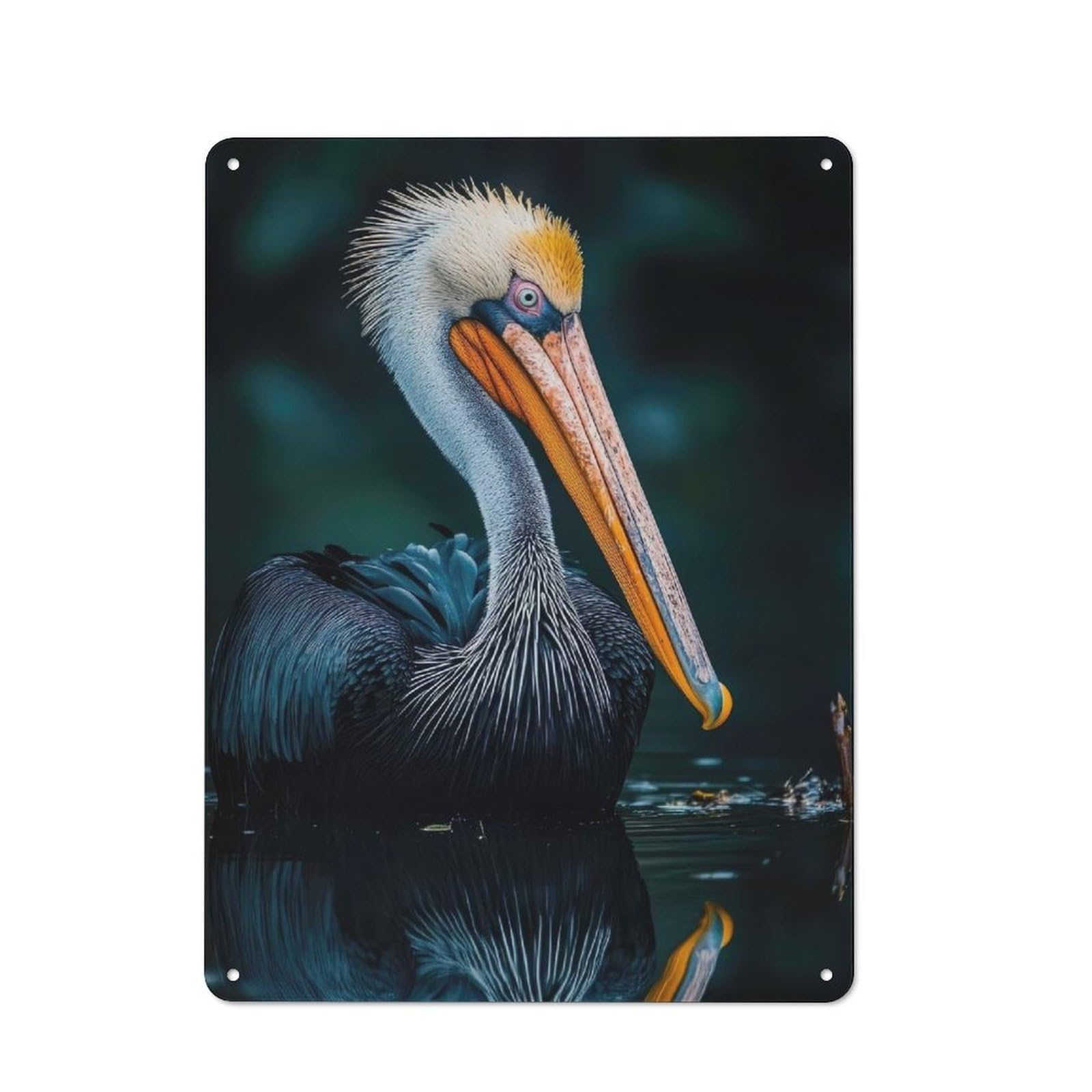 Junmoney Style-18 Pelican Portrait Wildlife Photography Cottage Style Metal Wall Decor 40X30cm, Tin Wall Plaque For Kitchen, Cottage, Porch Or Garden Room
