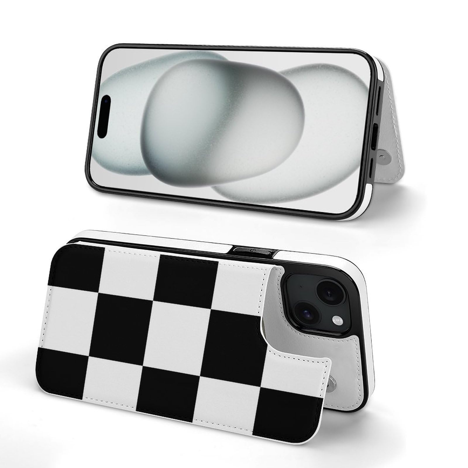 Amazon.co.jp: iPhone 15 ケース 手帳型 黒と白の市松模様のチェッカー