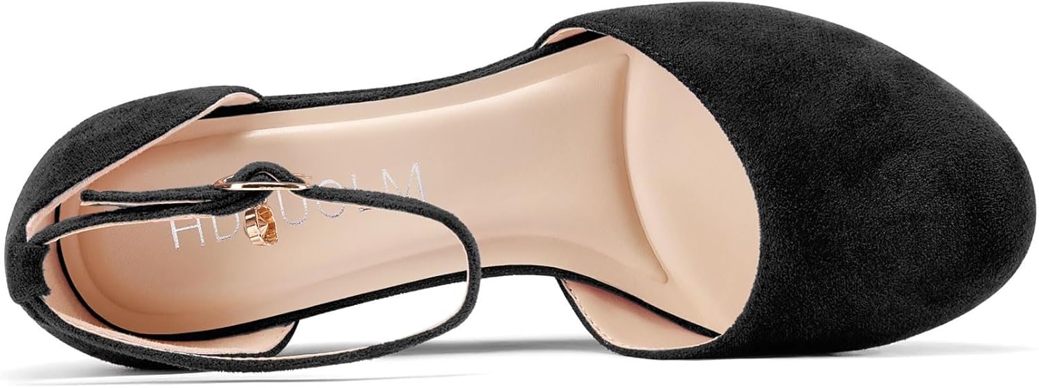 HDEUOLM Womens Wedges Platform Heel Round Toe Pumps Ankle Strap Two-Piece Casual Basic Classic 3.9 Inches Heels