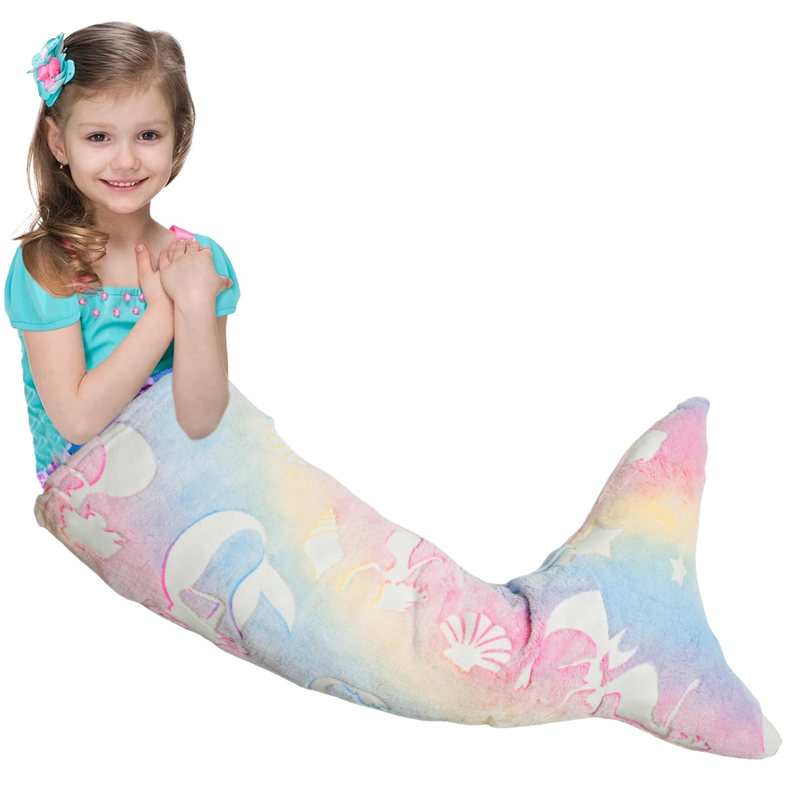 Qinglang Girls Colorful A Mermaid Tail Blanket Glow In The Dark Mermaid Blanket For Boys Gifts 50X100cm All Seasons Soft Flannel Fleece Sleeping Bag