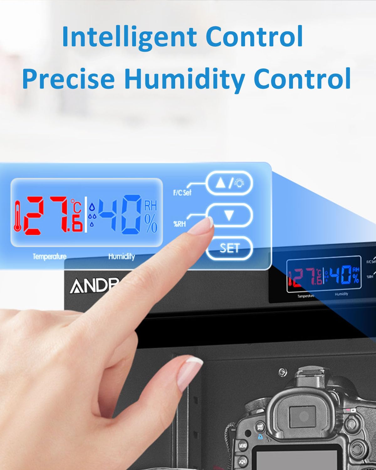 Armario seco electrónico para cámara y lente, deshumidificador con pantalla LED, almacenamiento ultra silencioso de ahorro de energía para cámaras, tés, joyas, herramientas y más