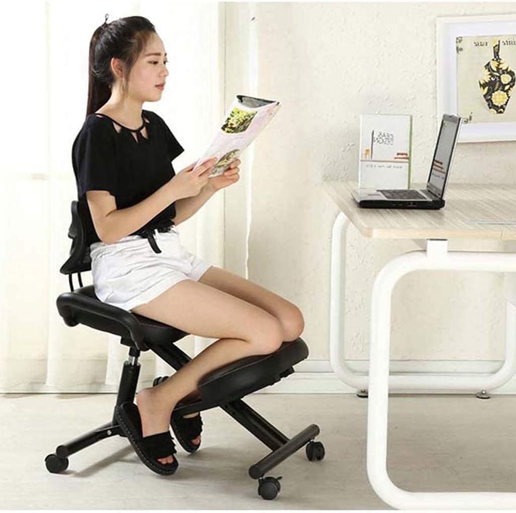 Kneeling Chair with Adjustable Back rt and Roller for Improved, Comfortable for Home and Office Use (C)