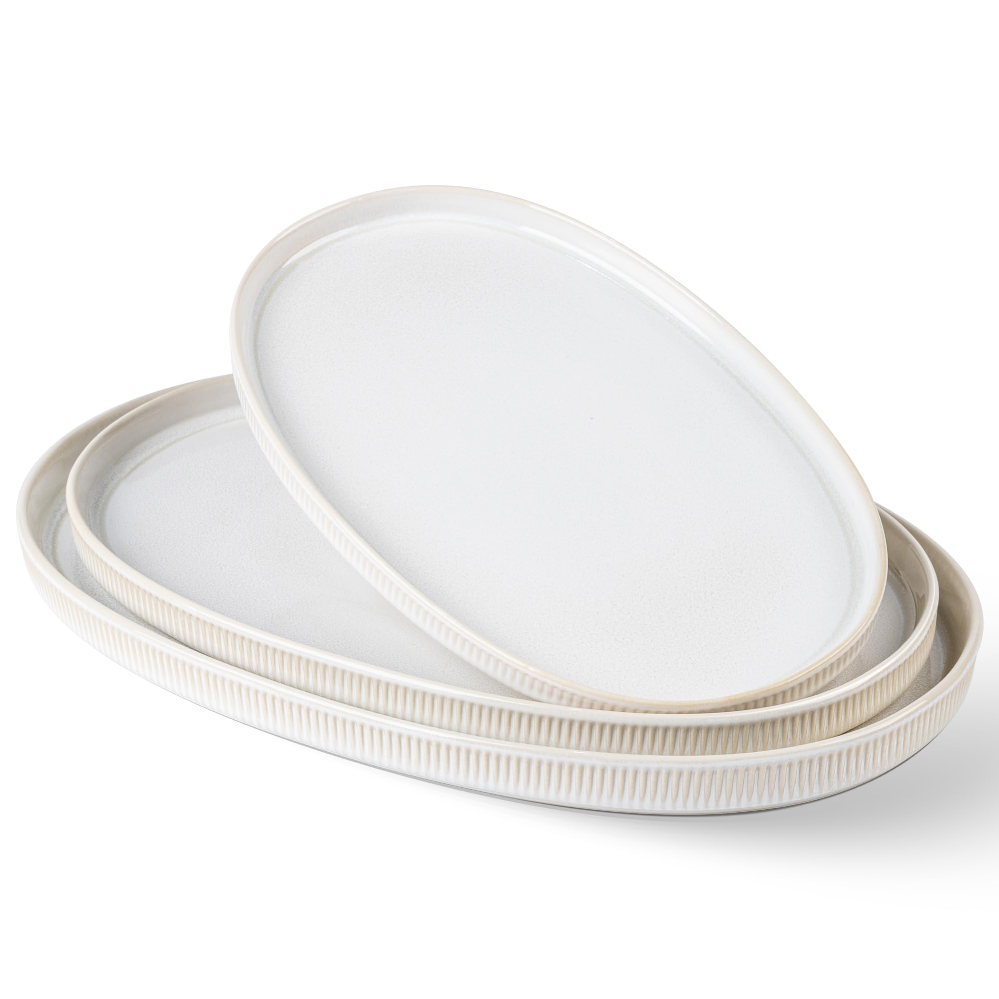 theterra Ceramic Serving Platter Set of 3, Oval Serving Plates and Dishes