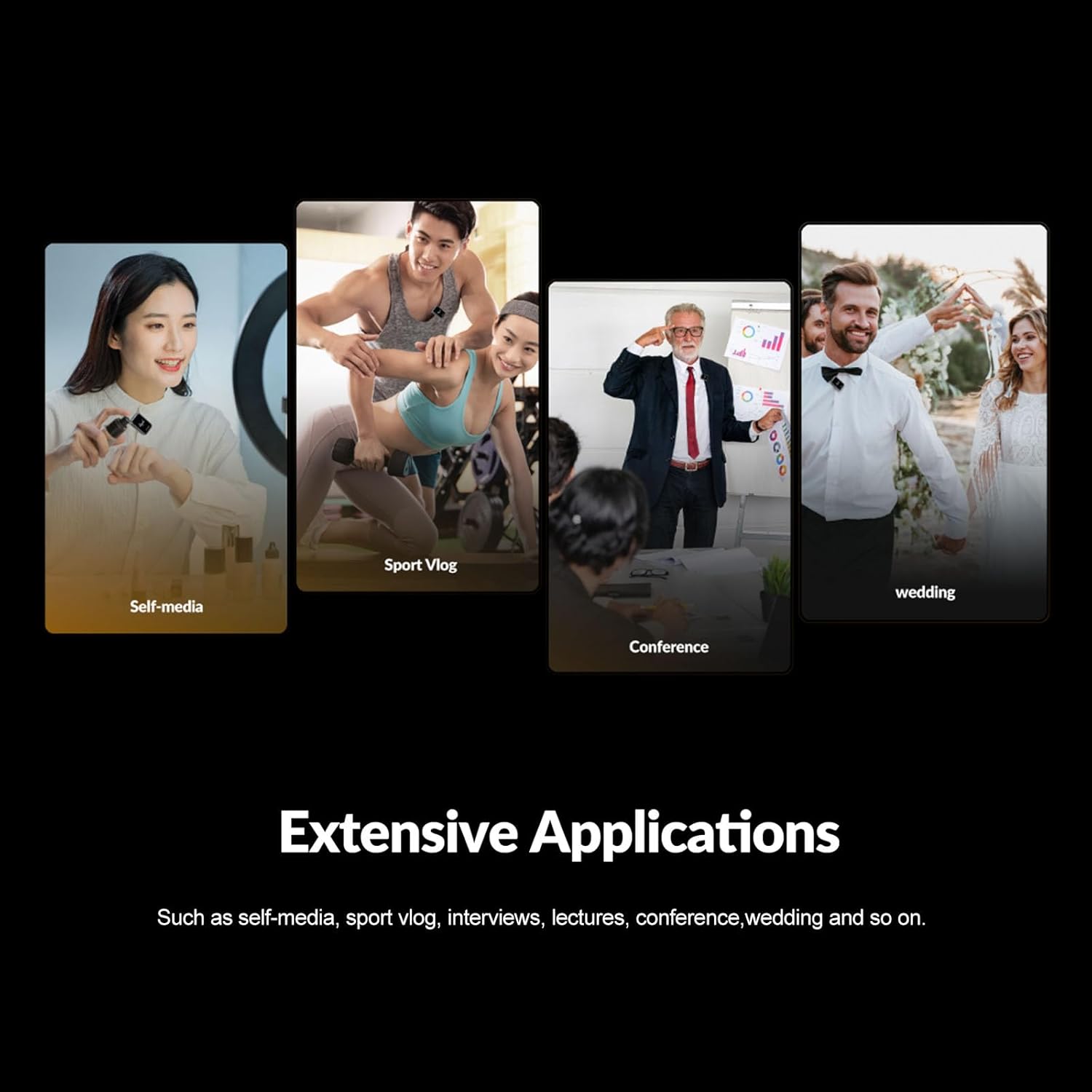 AVMATRIX WM12 Wireless Lavalier Microphone, 100m Stable Transmittion, Noise Cancellation, Wireless mic for iPhone, Android, Camera（2TX+1RX）